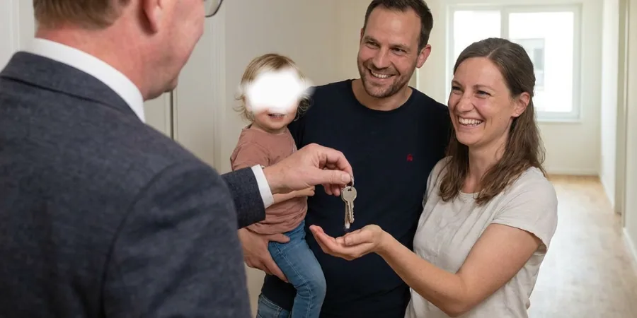 Schlüsselübergabe an eine Familie